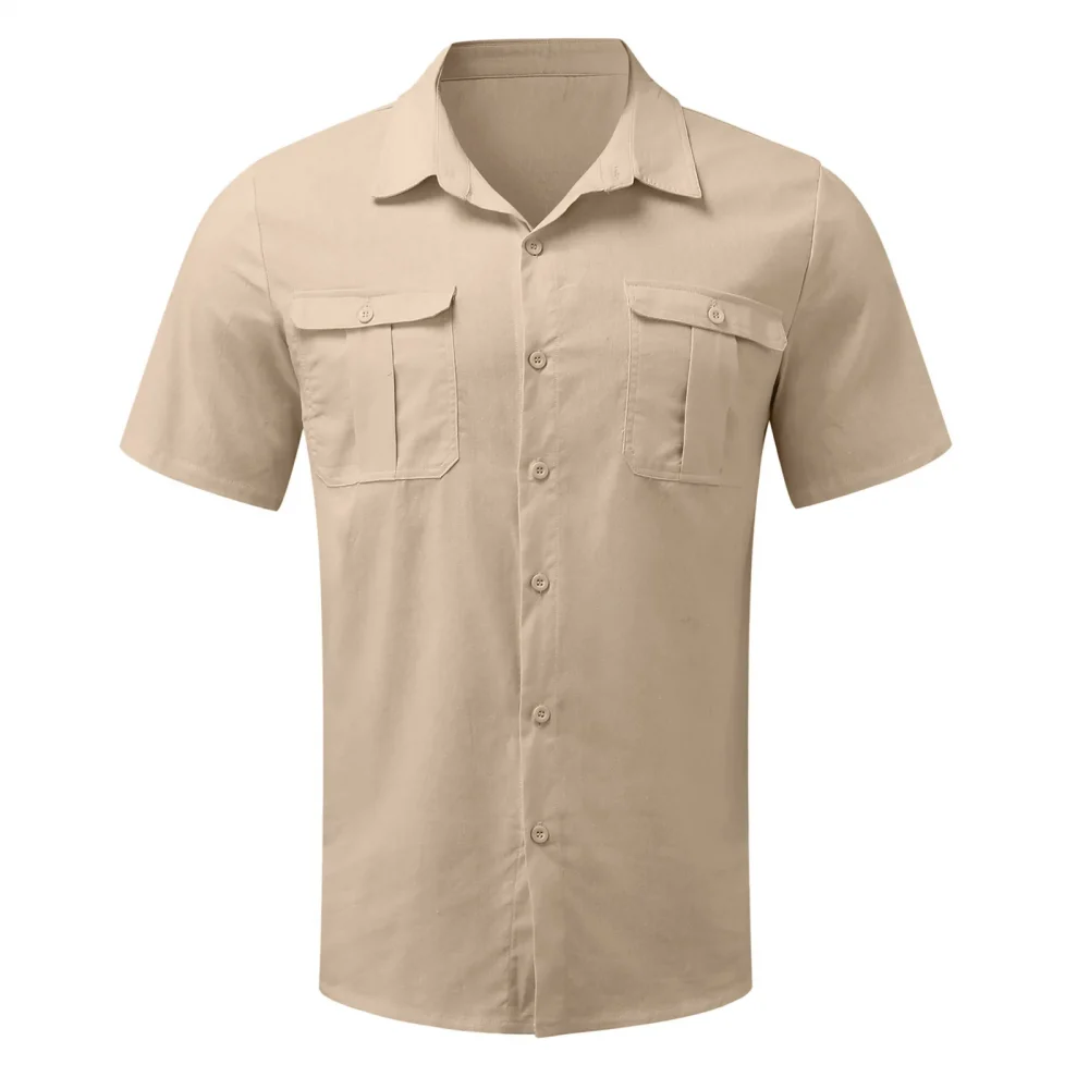 Cotton Linen Hot Sale Men Short-Sleeved Shirts Summer Solid Color Stand-Up Collar Casual Beach Style Plus SizeMale Shirts M-5XL 6