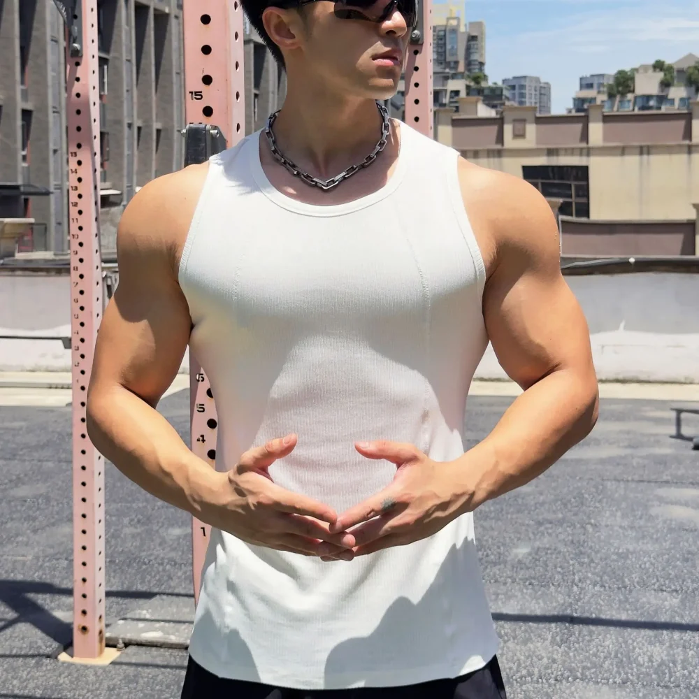 Men's vest Gym Tank top Men Fitness sleeveless shirt Casual Sports tops Elastic force Undershirt Bodybuilding Training vest 3