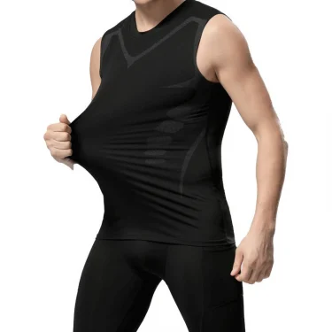 Men's sci-fi printed black vest, fashionable and casual men's quick drying T-shirt, sports and fitness round neck elastic vest 1
