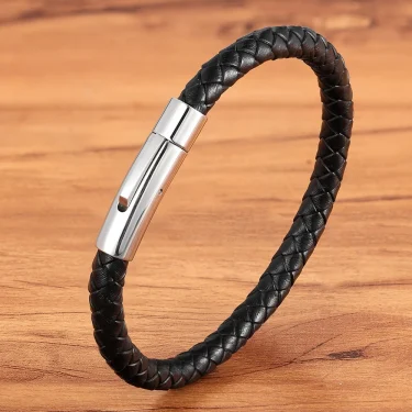 XQNI OL Style Multicolor Stainless Steel Button Simple Design Men's Leather Bracelet DIY & Custom Logo Birthday Valentine's Gift 1