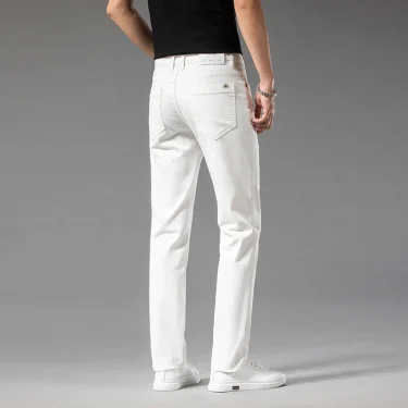 Summer New 98% Cotton Men's Casual Jeans White Classic Fashionable Stretch Straight Denim Trousers Black Brand Clothing Male 4