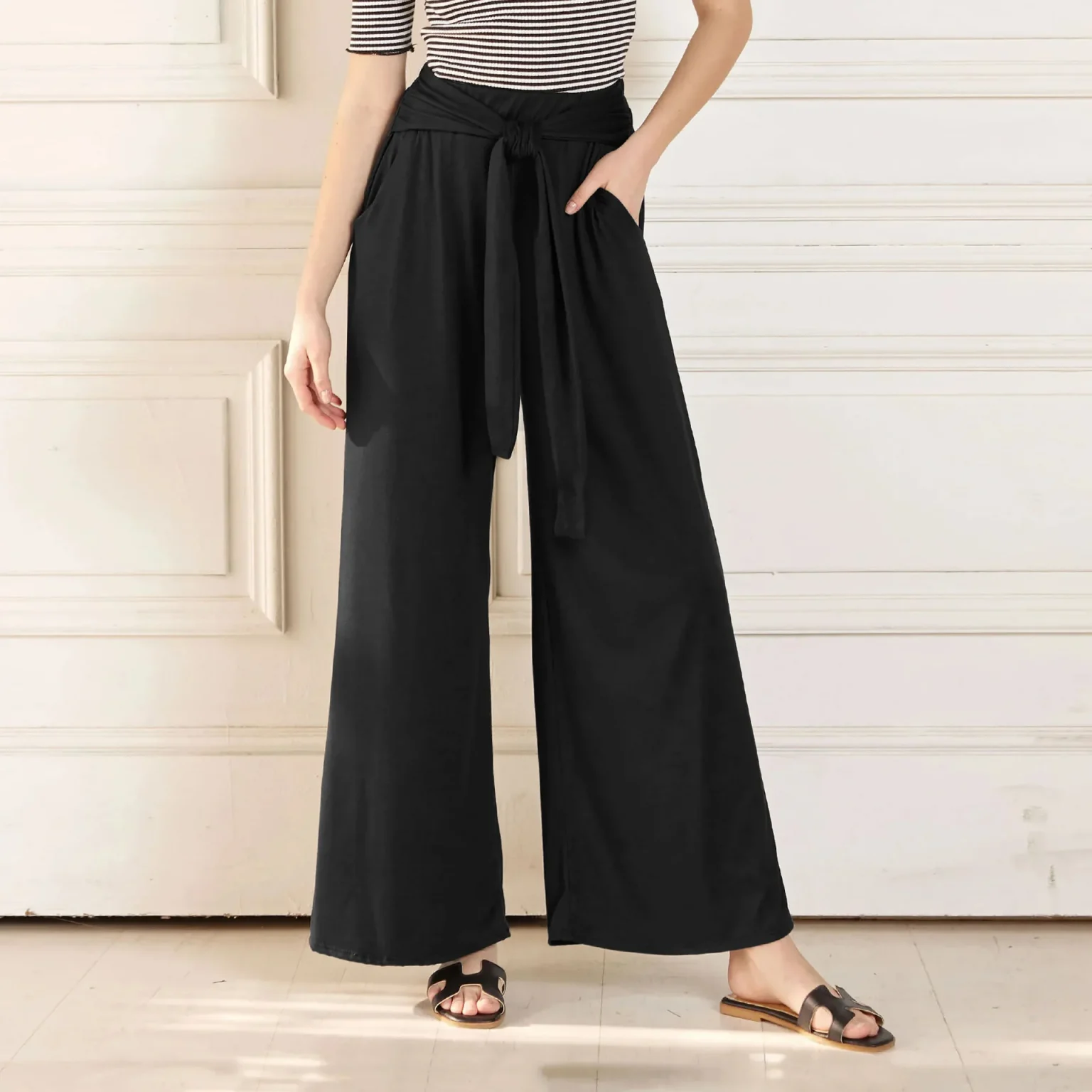 Autumn Winter Fashionable Women's Sports Wide-leg Pants Solid Color Drape Lace-up Trousers Casual And Comfortable Yoga Trousers 3