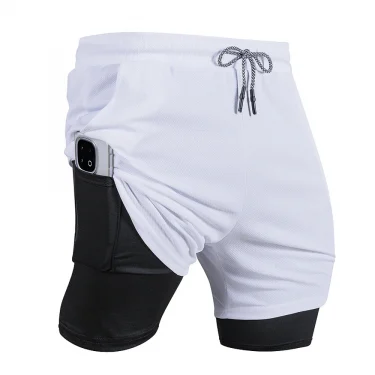 Men's 2 in1 Sports Shorts Built-in Pocket Running Shorts Summer Breathable Quick Dry Gym Fitness Training Beach Slim Short Pants 2