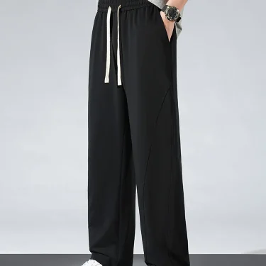 Men's Summer Sweatpants Lightweight Cotton Loose Fit Sports Pants Black Grey Home Basic Straight Trousers 4