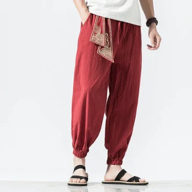 Kimono Men Cotton Linen Japanese Samurai Costume Ukiyo-e Print Belt Retro Harem Pants Mens Hip Hop Harajuku Haori Baggy Trousers 4