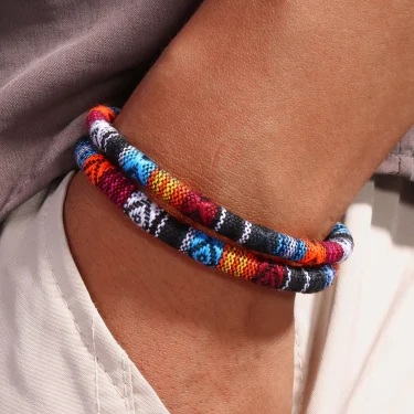 Double Layered Ethnic Tribal Cloth Fil Bracelet Men Women Summer Bohemia Fabric Rope Bracelet For Men Pulseras Hilo Hombre 2