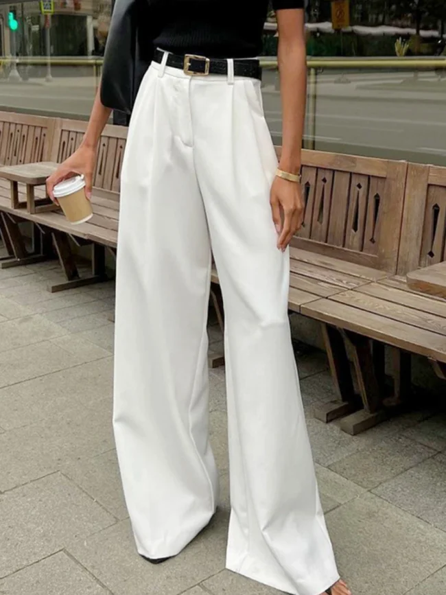 Bornladies White Loose Pants Women's 2025 Autumn/Winter New High Waist Office Lady Wide Leg Pants Temperament Casual Trousers 6