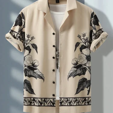 Men's Hawaiian Shirts Men's Short Sleeve Shirts Summer Casual Fun Hawaiian Vacation Printed Button Lapel Short Sleeve Shirts 1