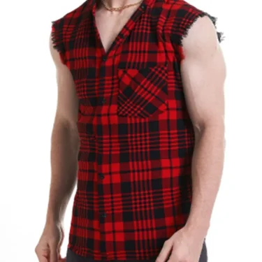 Men's Summer Plaid Sleeveless TShirt Casual Streetwear with Flannel Collar Stylish Beach Vacation Attire Plus Size Shirt 4