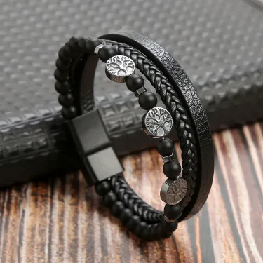 Hot Fashion Beads Leather Bracelet Men Classic Tiger Eye Beaded Multi Layer Leather Bracelet For Men Jewelry 2023 Gift 5