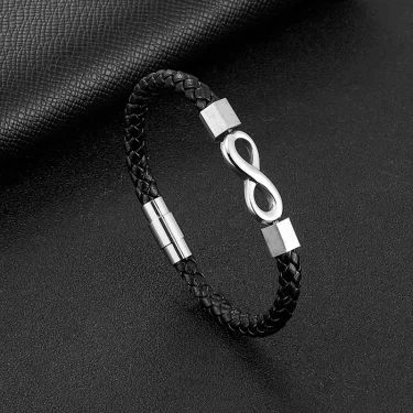 Men Women Infinity Symbols Bracelet Handmade Braided Leather Bracelets Black Stainless Steel Couple Friendship Jewelry Gifts 3