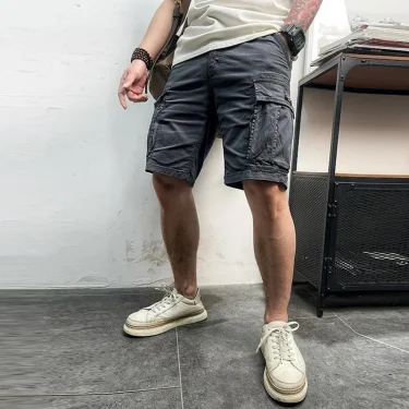 Men Summer New Multi Pockets Cotton Cargo Shorts Men Fashion Solid Quick Dry Joggers Shorts Pants Outdoor Breathable Shorts Male 3