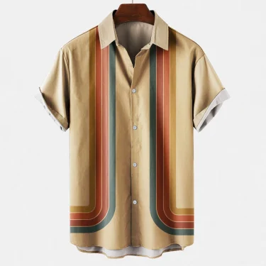 Mens Hawaiian Beach Vacation Casual Shirts Summer Fashion Short Sleeve Stripe Print Loose Streetwear Funny Floral Frete Gratis 5