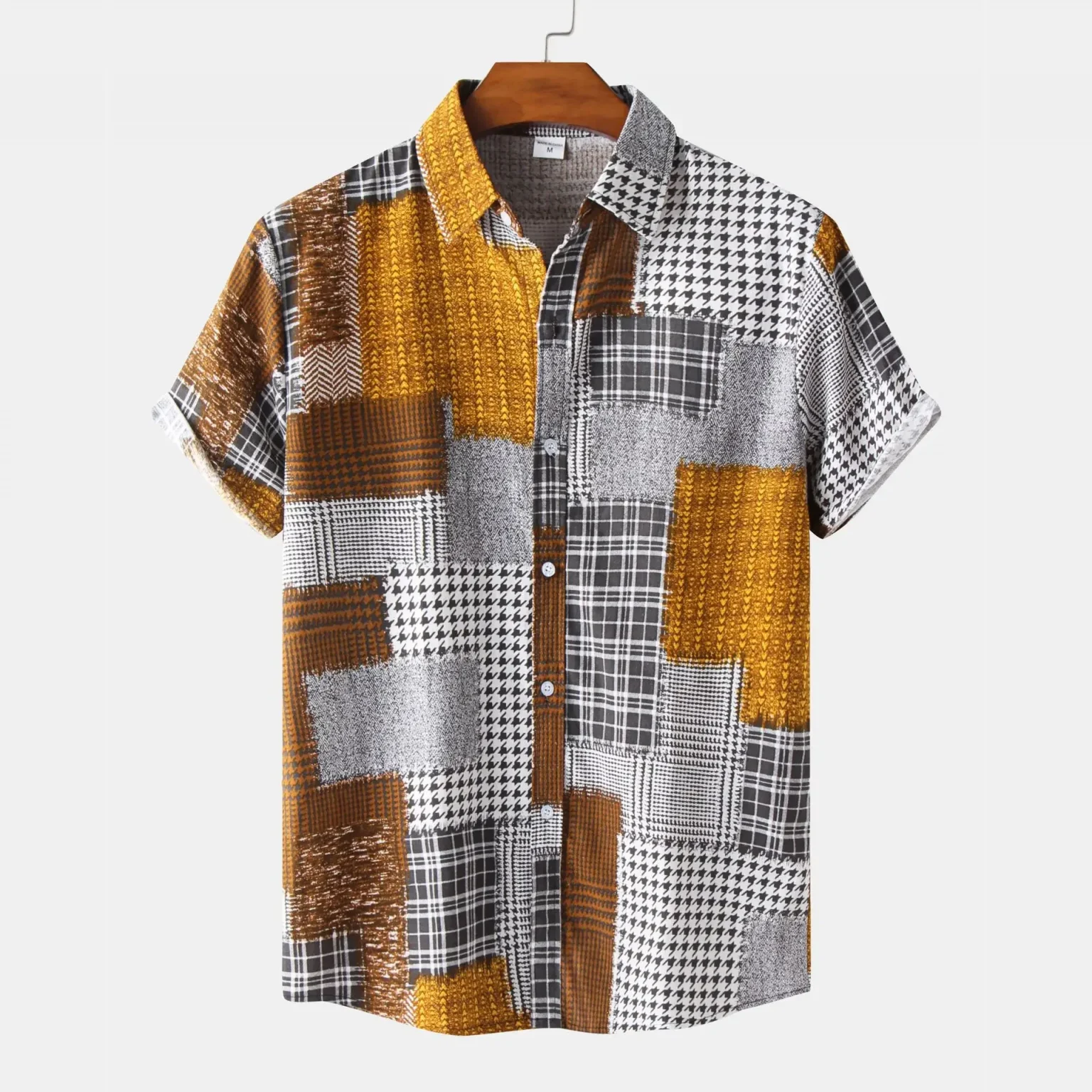 Personalized Patchwork Print Pattern Fashion Design men's And women's short-sleeved Shirts Fashion Tops Casual button-down Shirt 4