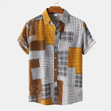 Personalized Patchwork Print Pattern Fashion Design men's And women's short-sleeved Shirts Fashion Tops Casual button-down Shirt 4