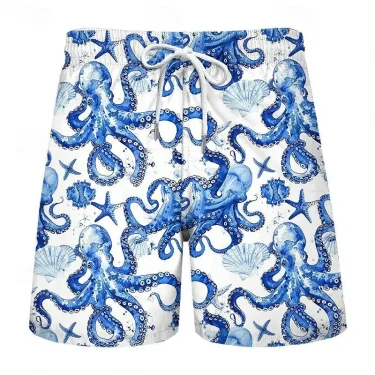 3D turtle print men's casual shorts Tropical summer style fashion shorts, quick-drying and comfortable close-fitting 1
