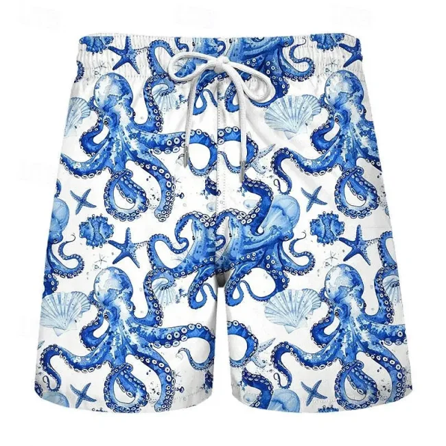 3D turtle print men's casual shorts Tropical summer style fashion shorts, quick-drying and comfortable close-fitting 1