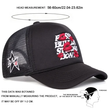 Unisex Letter Lips Embroidery Side Pentagram Baseball Net Caps Spring and Summer Outdoor Adjustable Casual Hats Sunscreen Hat 6