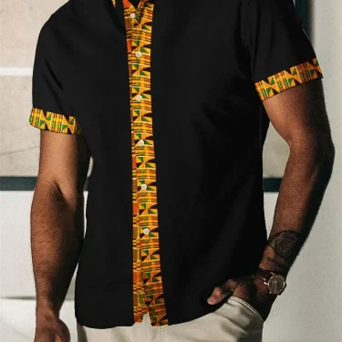 2025 Summer Vintage Men's Hawaiian Shirt Short Sleeve Stripe Printed Shirts For Men Single Button Beach Tee Shirt Men Clothing 1