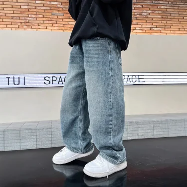 Spring Boys Jeans Pants Kids boys Wide Leg Straight Trousers Loose-Fit Casual Trousers Childrens Trendy Sweatpants Pant 5-14Y 1