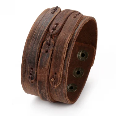 Trend Jewelry Vintage Handmade Weave Smooth Genuine Leather Bracelet Men Personalized Cuff Wide Leather Bracelet cuir homme 1