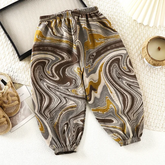 Summer New Children Boys Printed Casual Trousers Breathable Mosquito Proof Kids Boys Pants Thin Cotton Baby Boys Lantern Pants 4
