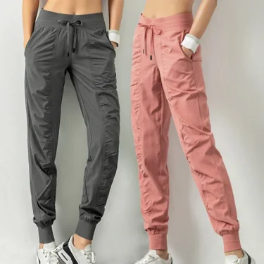 Sweatpants Fabric Drawstring Running Sport Joggers Quick Dry Athletic Gym Fitness with Two Side Pockets Exercise Women Pants 2
