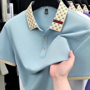 High end designer brand short sleeve polo shirt men 2025new European style trendy casual ice silk cotton breathable golf T-shirt 1