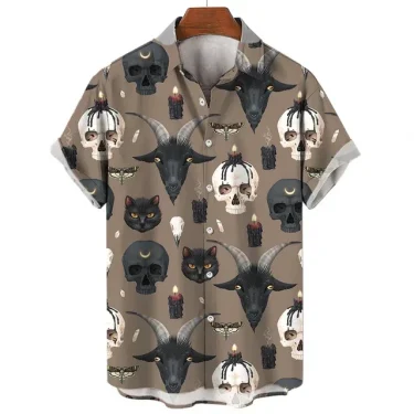 2024 New Men's Shirts Mysterious Totem Print Casual Handsome Men's Lapel Tops Large Size Men's Short Sleeve Shirts Loose 5