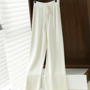 Women's cashmere pants 100% Merino wool broadfoot pants Women's knit loose knit pants Fall/Winter 2024 women's thick pants 5