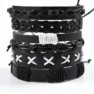 Vintage Leather Bracelet For Men Woven Set Ornament Bracelet Punk Style Men's Combo DIY Multi-layer Charm Bracelet Jewelry 2