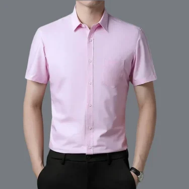 New Men's Business Casual Short Sleeved Solid Color Shirt Wrinkle Resistant Wrinkle Free Comfortable All Season Versatile Top 4