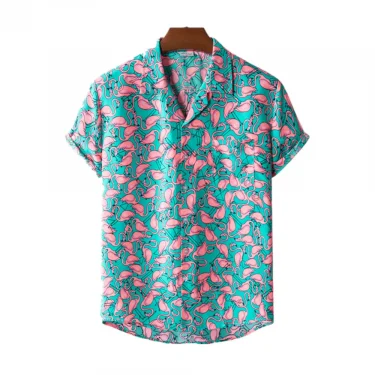 Seaside Vacation Quick-drying Clothes Loose Floral Tops Hawaiian Flamingo Print Beach Shirts Men's Short-sleeved Casual Shirt 4