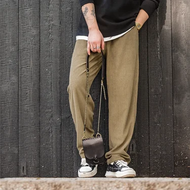 Maden Workwear Retro Knitted Elastic Waist Guard Pants Drawstring Sports Straight Tube Wide Leg Long Pants Men's Autumn 2