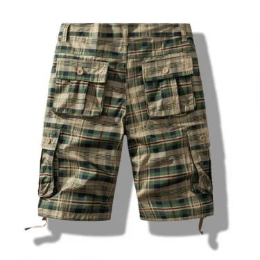 Men's Summer New Multi Pocket Pure Cotton Shorts Fashionable Plaid Casual Loose Shorts Outdoor Sports Wear Resistant Shorts 3