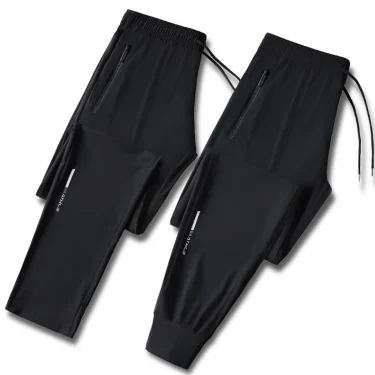Men's cool quick drying breathable waist drawstring jogging pants, fashionable high elasticity sports pants suitable for fitness 2