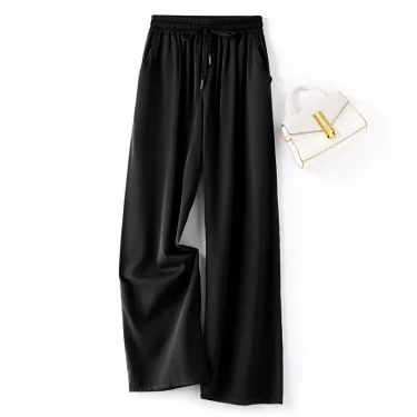 2025 Women's Fashion Spring/Summer New Versatile 93% Natural Mulberry Silk Double Qiao Satin Loose Casual Straight Pants 2