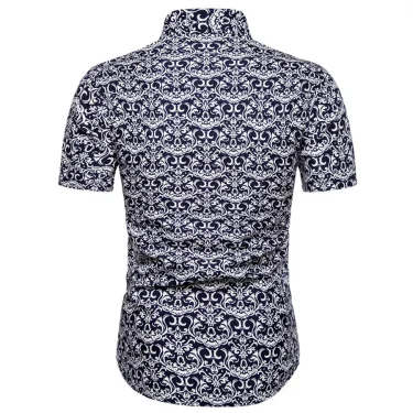 Summer New Men's Short Sleeved Shirt Thin Collar Hawaiian Style Floral Shirt Vacation Series Men's Shirt 4