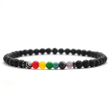 New Chakra Bracelet For Men 4mm Braclet Natural Lava Onyx Beaded Braslet Yoga élastique Braclet Pulseira Masculina Gift For Him 2