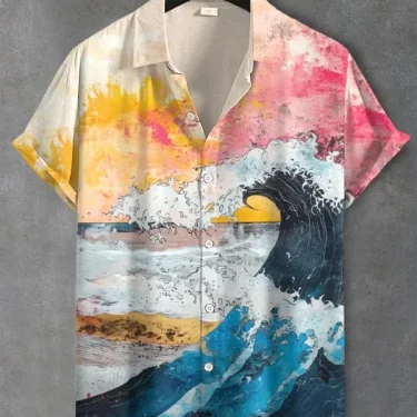 Men's Beautiful Graphics Shirts Short Sleeve Button Down Lapel Shirts For Summer Oversized Tops Vacation Casual Hawaiian Shirts 4