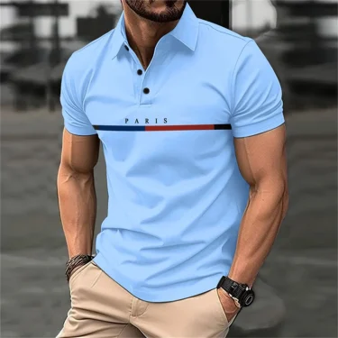 Men's bird pattern 3D print contrasting button up shirt with casual sports suitable for outdoor short sleeved striped polo shirt 6