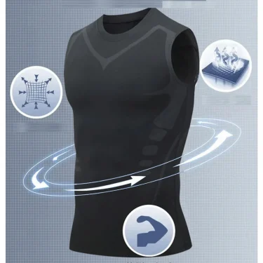 Men's sci-fi printed black vest, fashionable and casual men's quick drying T-shirt, sports and fitness round neck elastic vest 4