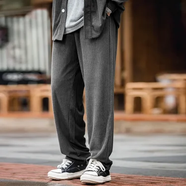 Maden Workwear Retro Knitted Elastic Waist Guard Pants Drawstring Sports Straight Tube Wide Leg Long Pants Men's Autumn 1