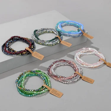 4 Pieces Set Faceted Glass Beads Stretch Bracelet for Women Men Crystal Beads Multi Color Elastic Rope Bracelet Handmade Jewelry 1