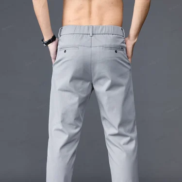 New Spring Summer Pants Men Elastic Waist Korean Casual Slim Fit Elastic Waist Jogger Business Classic Trousers Male Black Gray 5