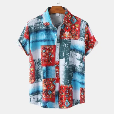 Personalized Patchwork Print Pattern Fashion Design men's And women's short-sleeved Shirts Fashion Tops Casual button-down Shirt 2