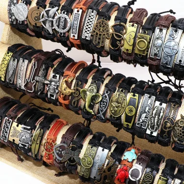 10Pcs/lot Vintage Leather Adjustable Bracelets Bangle For Women Men Mix Style Adjustable Fashion Jewelry Party Gifts 5