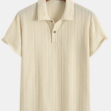 2025 Men's Polo Shirts Solid Color Jacquard Textured Polo Collar Half Buttoned Short Sleeves T-shirt for Men New Polo Shirt 1