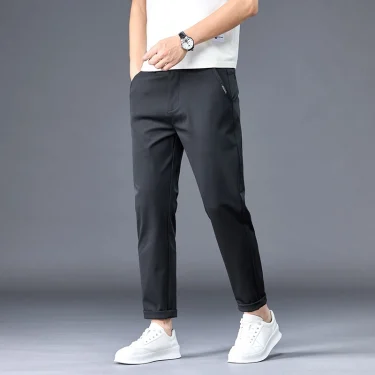 New Spring Summer Pants Men Elastic Waist Korean Casual Slim Fit Elastic Waist Jogger Business Classic Trousers Male Black Gray 2
