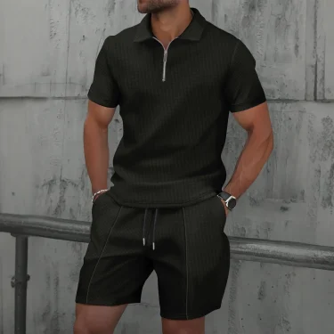 2025 simple men's suit summer new short sleeve shorts two-piece outdoor leisure handsome men's solid color trend suit 1